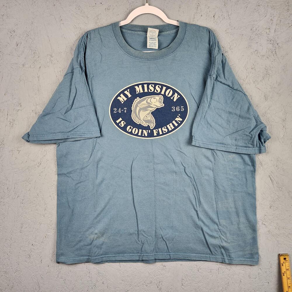 Vintage My Mission Is Goin Fishing Shirt Mens 2XL Bass Fishing Graphic Logo Dad